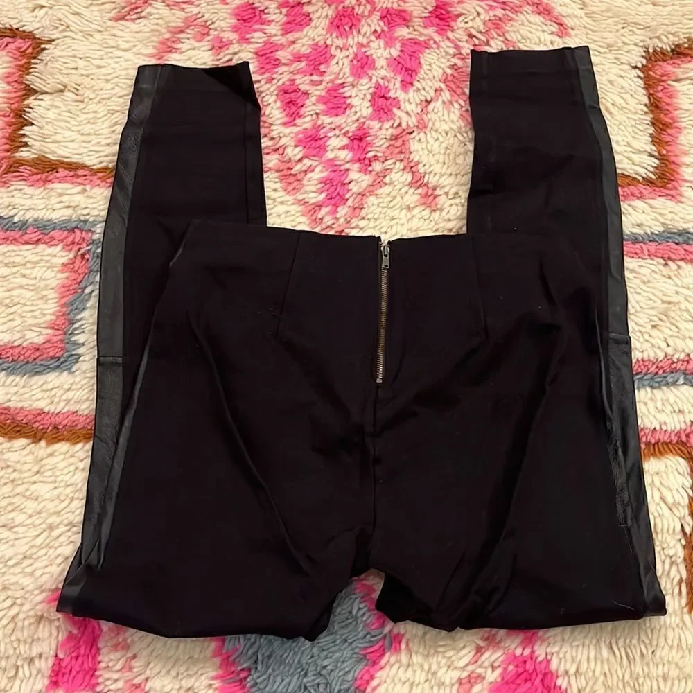 J. Crew Women Black Pants with Leather Trim